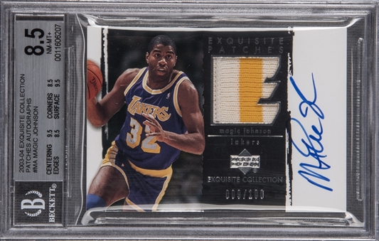 2003-04 UD "Exquisite Collection" Patches #MJ Magic Johnson Signed Card (#009/100) - BGS NM-MT+ 8.5/BGS 10